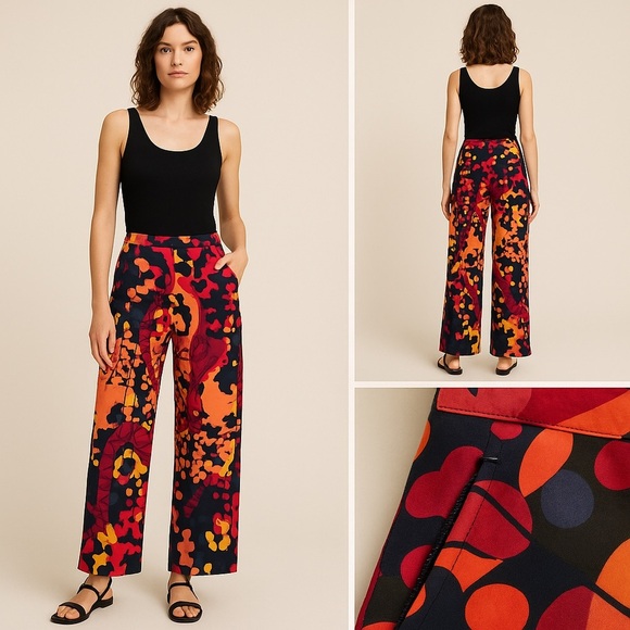 Anthropologie Wide Leg Pants Red & Black Floral Size M NWOT - Picture 3 of 9